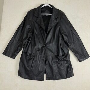 Lane Bryant Black Genuine Leather Blazer Jacket Women Size 18/20 Edgy Minimalist